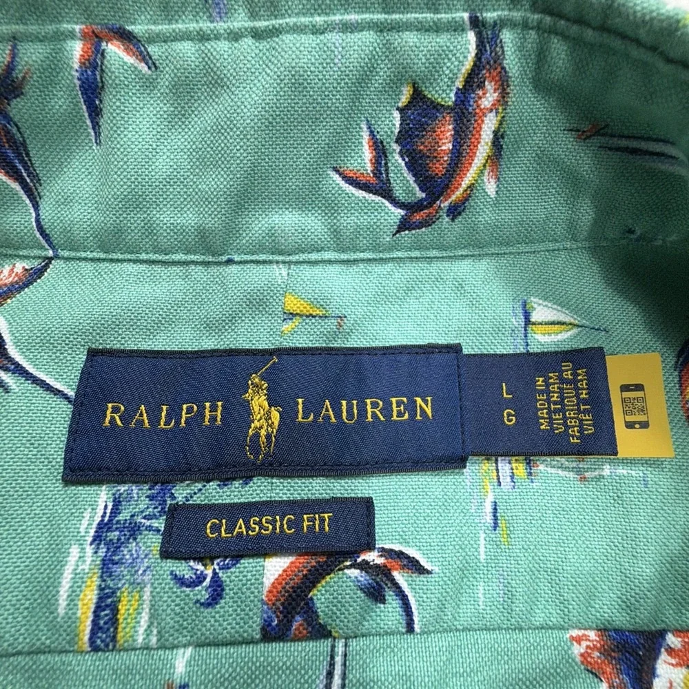 Polo Ralph Lauren Men's Large Shirt Sailing All Over Print Button Up Fish Island